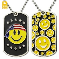 Custom military dog tag metal engraved logo enamel military dog tag for men with ballchain necklace and rubber frame