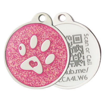 Custom Personalized Glitter metal dog tag Paw Print Tag footprint dog name tag identification collar pendant with QR code